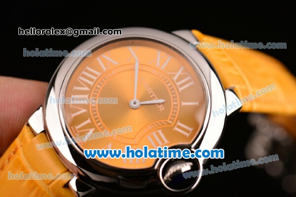 Cartier Ballon Bleu Swiss Quartz Steel Case with Yellow Leather Strap White Markers and Yellow Dial - Click Image to Close