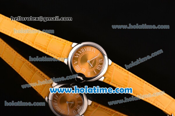 Cartier Ballon Bleu Swiss Quartz Steel Case with Yellow Leather Strap White Markers and Yellow Dial - Click Image to Close