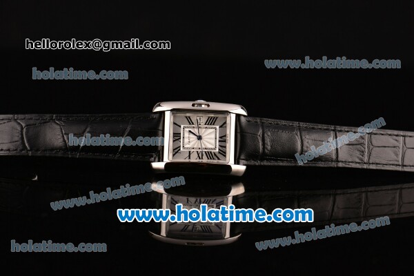Cartier Tank Anglaise Swiss Quartz Steel Case with Black Leather Strap White Dial and Black Markers - Click Image to Close