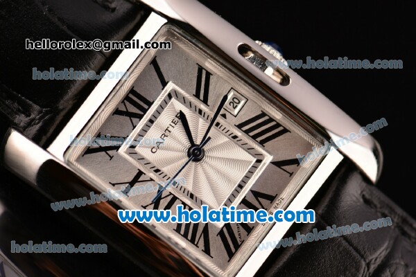 Cartier Tank Anglaise Swiss Quartz Steel Case with Black Leather Strap White Dial and Black Markers - Click Image to Close