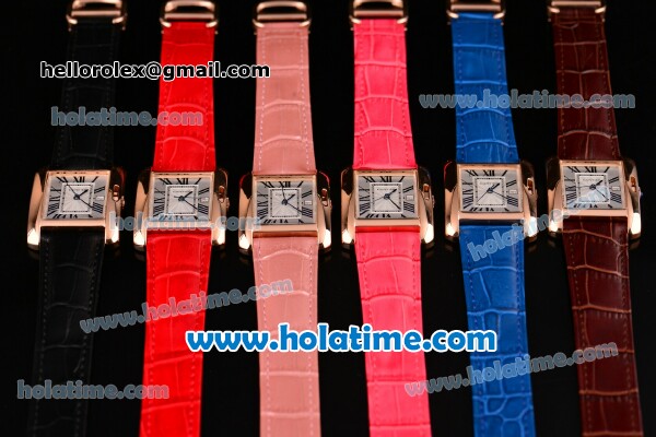 Cartier Tank Anglaise Swiss Quartz Steel Case with Red Leather Strap White Dial and Black Markers - Click Image to Close