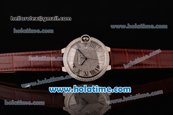 Cartier Ballon Bleu de Cartier Swiss ETA 2892 Automatic Steel Case with Brown Leather Strap Diamond Dial and Roman Numeral Markers - Click Image to Close