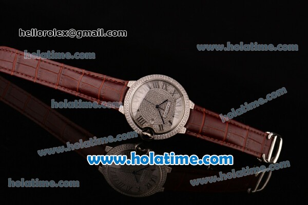 Cartier Ballon Bleu de Cartier Swiss ETA 2892 Automatic Steel Case with Brown Leather Strap Diamond Dial and Roman Numeral Markers - Click Image to Close