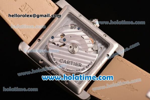 Cartier Tank MC Miyota 8245 Automatic Steel Case with Brown Leather Strap White Dial and Diamond Bezel - Click Image to Close