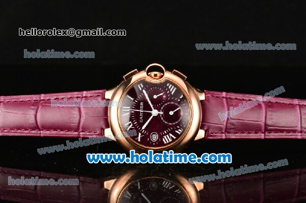 Cartier Ballon Bleu De Medium Chrono Miyota Quartz Rose Gold Case with Burgundy Dial and White Roman Numeral Markers - Click Image to Close