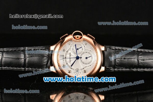 Cartier Ballon Bleu De Medium Chrono Miyota Quartz Rose Gold Case with White Dial and Diamonds Markers - Click Image to Close