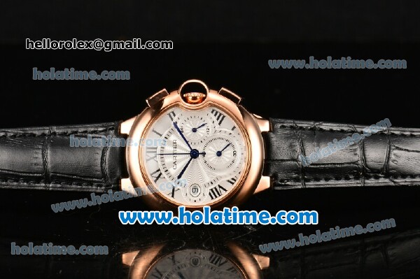 Cartier Ballon Bleu De Medium Chrono Miyota Quartz Rose Gold Case with White Dial and Roman Numeral Markers - Click Image to Close