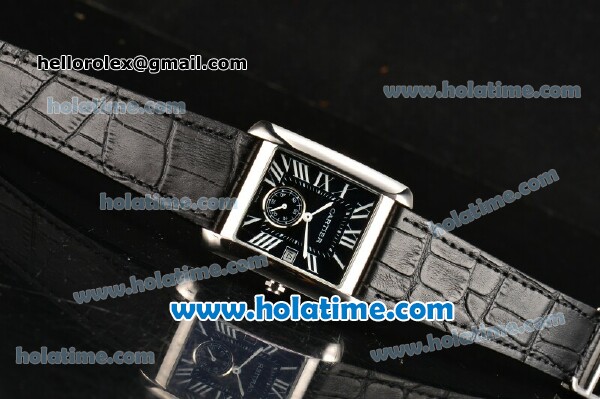 Cartier Tank MC Miyota Quartz Steel Case with White Roman Numeral Markers and Black Dial - Click Image to Close