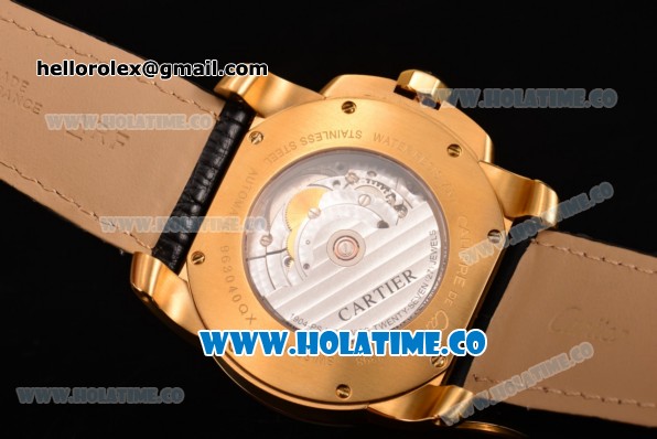 Cartier Calibre De Swiss ETA 2824 Automatic Yellow Gold Case with Diamonds Bezel and Roman Numeral Markers - Click Image to Close