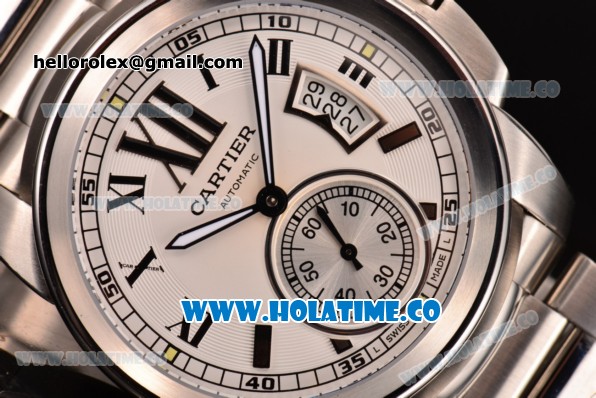 Cartier Calibre De Swiss ETA 2824 Automatic Steel Case with White Dial and Black Roman Numeral Markers - Click Image to Close