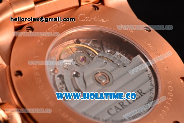Cartier Calibre De Swiss ETA 2824 Automatic Rose Gold Case with Black Roman Numeral Markers and Rose Gold Dial - Click Image to Close