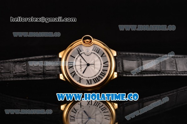 Cartier Ballon Bleu De Large Swiss ETA 2824 Automatic Yellow Gold Case with Silver Dial and Black Markers - Click Image to Close