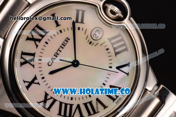 Cartier Ballon Bleu De Large Swiss ETA 2824 Automatic Steel Case with White MOP Dial and Roman Numeral Markers - Click Image to Close