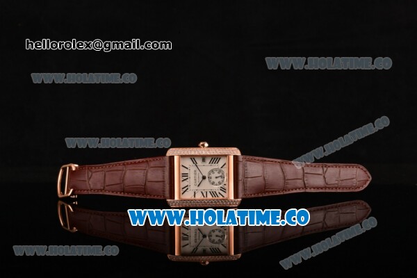 Cartier Tank MC Miyota 9015 Automatic Rose Gold Case with White Dial Roman Numeral Markers and Diamonds Bezel - 1:1 Original - Click Image to Close
