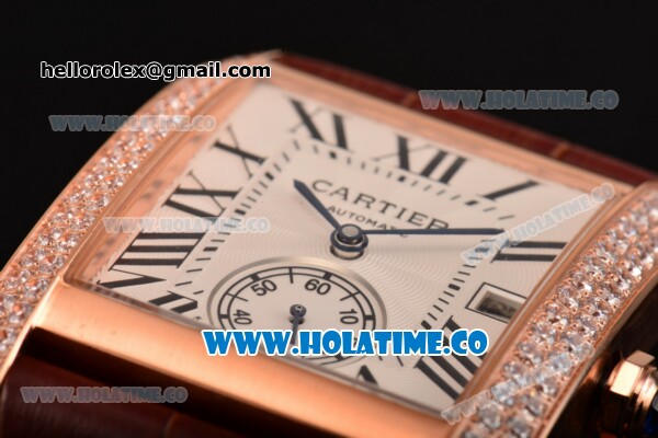 Cartier Tank MC Miyota 9015 Automatic Rose Gold Case with White Dial Roman Numeral Markers and Diamonds Bezel - 1:1 Original - Click Image to Close