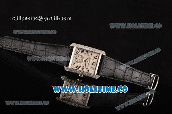 Cartier Tank MC Miyota 9015 Automatic Steel Case with White Dial Roman Numeral Markers and Diamonds Bezel - 1:1 Original - Click Image to Close