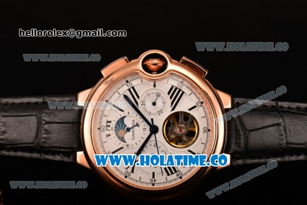 Cartier Ballon Bleu De Tourbillon Asia Automatic Rose Gold Case with White Dial Black Roman Numeral Markers and Black Leather Strap - Click Image to Close