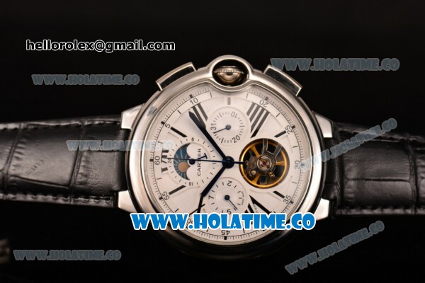 Cartier Ballon Bleu De Tourbillon Asia Automatic Steel Case with White Dial Black Roman Numeral Markers and Black Leather Strap - Click Image to Close