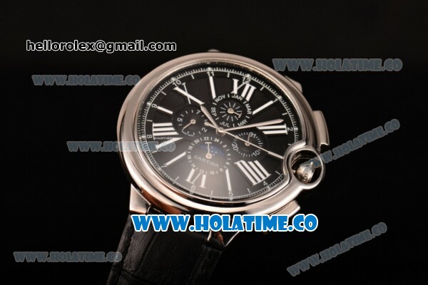 Cartier Ballon Bleu De 44MM Asia Automatic Steel Case with Black Dial White Roman Numeral Markers and Black Leather Strap - Click Image to Close