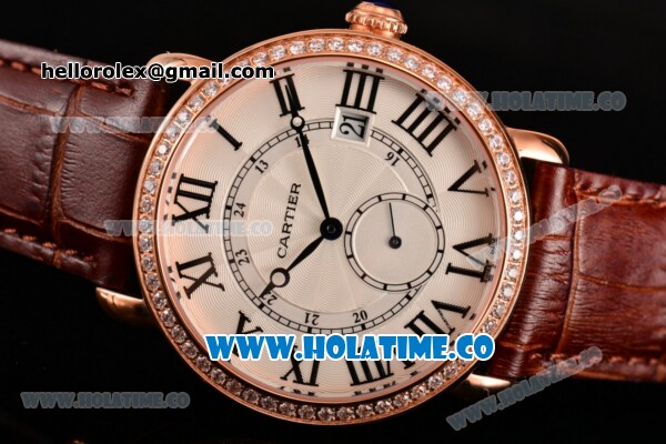Cartier Rotonde De Asia Manual Winding Rose Gold Case with White Dial Diamonds Bezel and Black Roman Numeral Markers - Click Image to Close