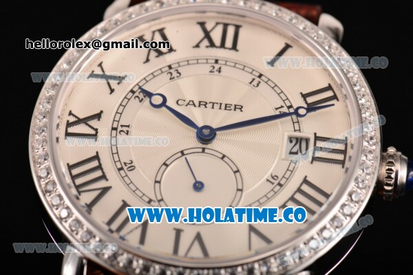 Cartier Rotonde De Asia Manual Winding Steel Case with White Dial Diamonds Bezel and Black Roman Numeral Markers - Click Image to Close