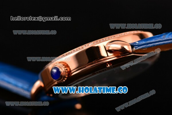 Cartier Rotonde Second Time Zone Day/Night Asia Manual Winding Rose Gold Case with Blue Dial Diamonds Bezel and White Roman Numeral Markers - Click Image to Close