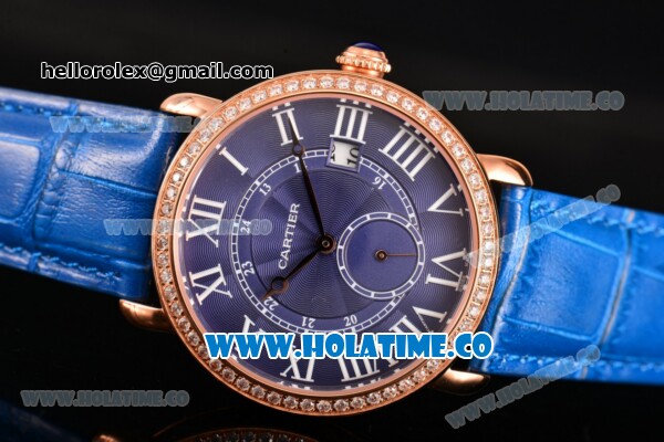 Cartier Rotonde De Asia Manual Winding Rose Gold Case with Diamonds Bezel Blue Dial and White Roman Numeral Markers - Click Image to Close