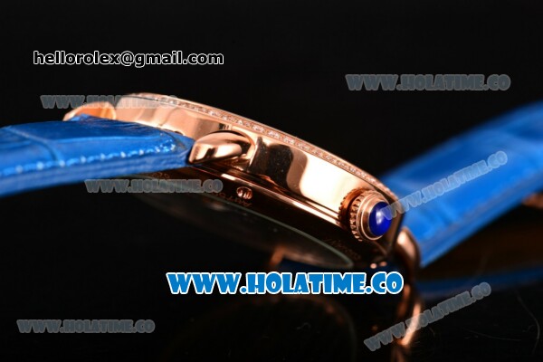 Cartier Rotonde De Asia Manual Winding Rose Gold Case with Diamonds Bezel Blue Dial and White Roman Numeral Markers - Click Image to Close