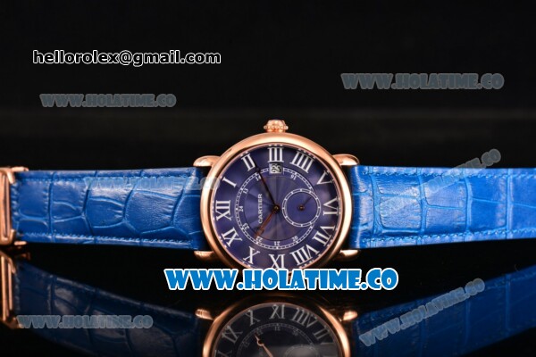 Cartier Rotonde De Asia Manual Winding Rose Gold Case with Blue Dial and White Roman Numeral Markers - Click Image to Close