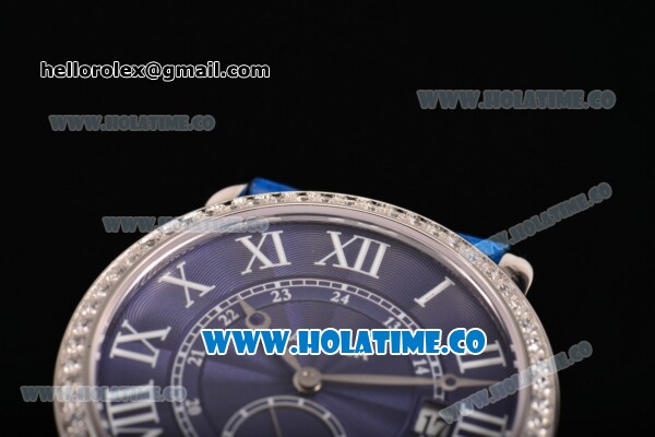 Cartier Rotonde De Asia Manual Winding Steel Case with Blue Dial Diamonds Bezel and White Roman Numeral Markers - Click Image to Close