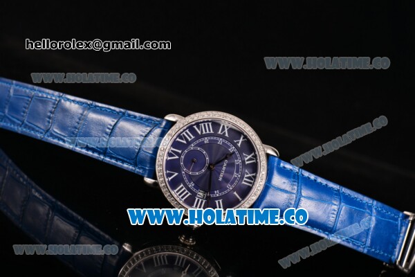 Cartier Rotonde De Asia Manual Winding Steel Case with Blue Dial Diamonds Bezel and White Roman Numeral Markers - Click Image to Close