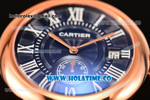Cartier Rotonde De Miyota Quartz Rose Gold Case/Bracelet with Blue Dial and White Roman Numeral Markers - Click Image to Close
