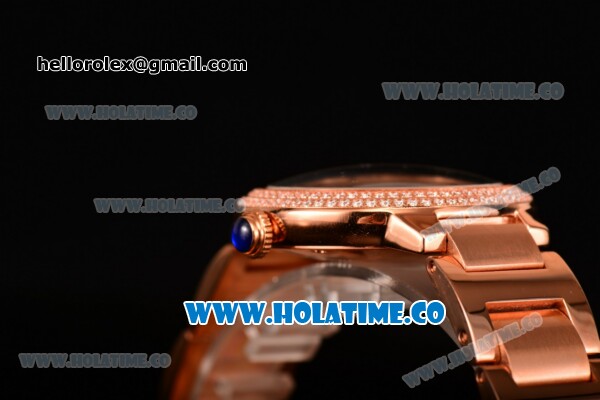 Cartier Rotonde De Miyota Quartz Rose Gold Case/Bracelet with Diamonds Bezel White Dial and Black Roman Numeral Markers - Click Image to Close