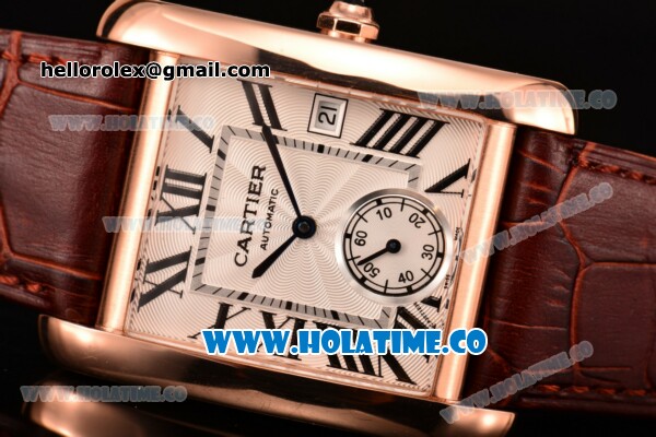 Cartier Tank MC Swiss ETA 2824 Automatic Rose Gold Case with White Dial and Black Roman Numeral Markers - Click Image to Close