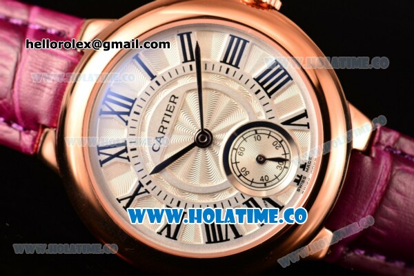Cartier Ballon Bleu De Small Swiss Quartz Rose Gold Case with White Dial Black Roman Numeral Markers and Burgundy Leather Strap - Click Image to Close