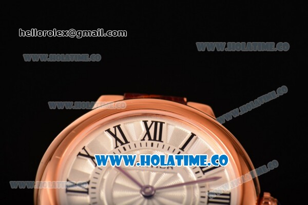 Cartier Ballon Bleu De Small Swiss Quartz Rose Gold Case with White Dial Black Roman Numeral Markers and Brown Leather Strap - Click Image to Close