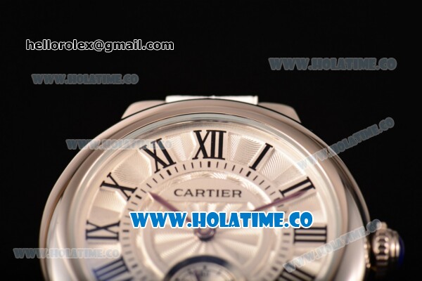 Cartier Ballon Bleu De Small Swiss Quartz Steel Case with White Dial Black Roman Numeral Markers and White Leather Strap - Click Image to Close