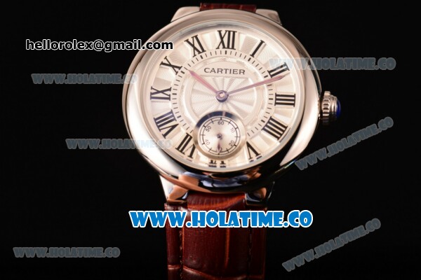 Cartier Ballon Bleu De Small Swiss Quartz Steel Case with White Dial Black Roman Numeral Markers and Brown Leather Strap - Click Image to Close