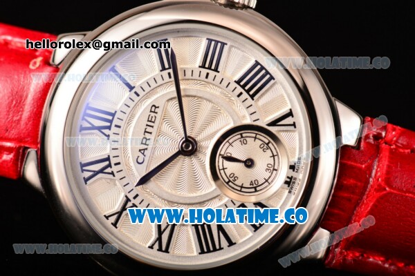 Cartier Ballon Bleu De Small Swiss Quartz Steel Case with White Dial Black Roman Numeral Markers and Red Leather Strap - Click Image to Close