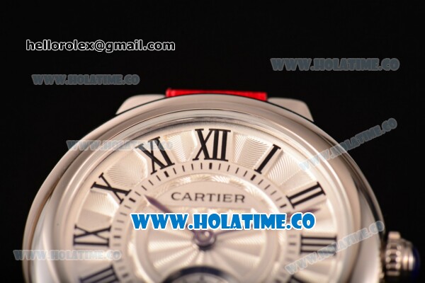 Cartier Ballon Bleu De Small Swiss Quartz Steel Case with White Dial Black Roman Numeral Markers and Red Leather Strap - Click Image to Close