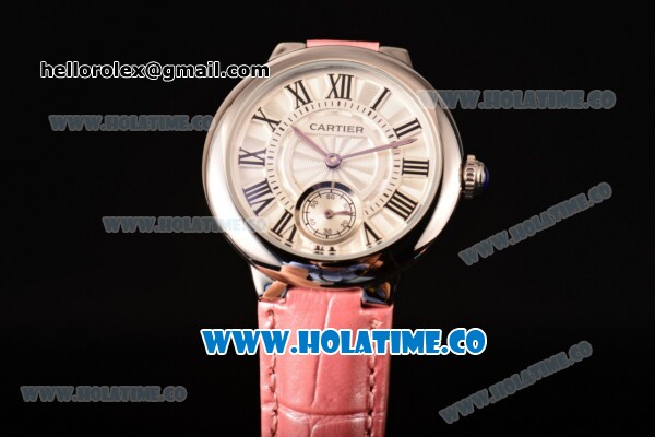 Cartier Ballon Bleu De Small Swiss Quartz Steel Case with White Dial Black Roman Numeral Markers and Pink Leather Strap - Click Image to Close