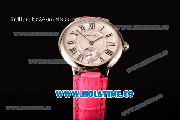 Cartier Ballon Bleu De Small Swiss Quartz Steel Case with White Dial Black Roman Numeral Markers and Hot Pink Leather Strap - Click Image to Close