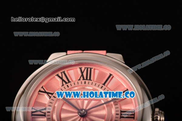 Cartier Ballon Bleu De Small Swiss Quartz Steel Case with Pink Dial Roman Numeral Markers and Pink Leather Strap - Click Image to Close