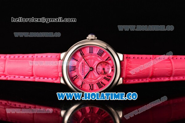 Cartier Ballon Bleu De Small Swiss Quartz Steel Case with Hot Pink Dial Roman Numeral Markers and Hot Pink Leather Strap - Click Image to Close