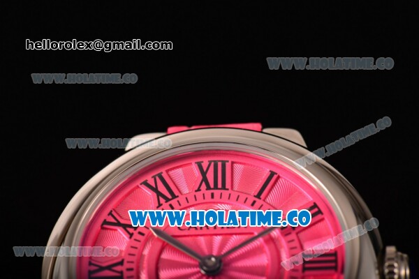 Cartier Ballon Bleu De Small Swiss Quartz Steel Case with Hot Pink Dial Roman Numeral Markers and Hot Pink Leather Strap - Click Image to Close