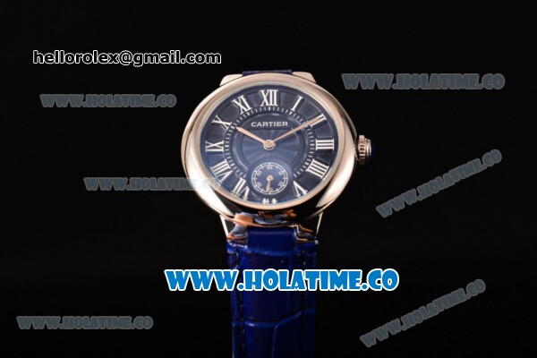 Cartier Ballon Bleu De Small Swiss Quartz Steel Case with Blue Dial White Roman Numeral Markers and Blue Leather Strap - Click Image to Close