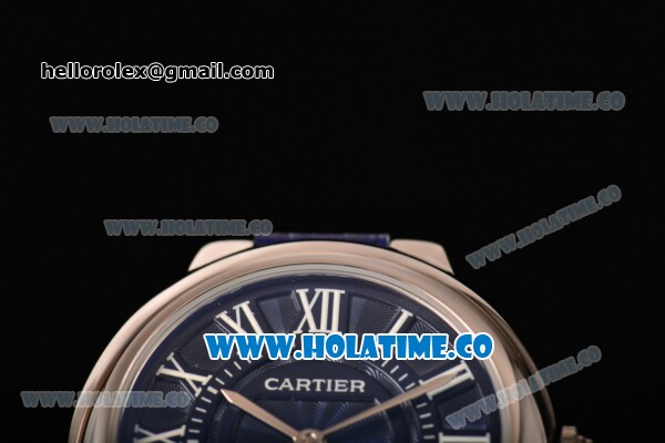 Cartier Ballon Bleu De Small Swiss Quartz Steel Case with Blue Dial White Roman Numeral Markers and Blue Leather Strap - Click Image to Close