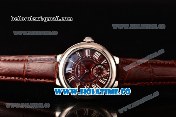 Cartier Ballon Bleu De Small Swiss Quartz Steel Case with Brown Dial White Roman Numeral Markers and Brown Leather Strap - Click Image to Close