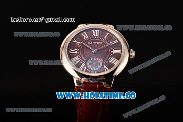 Cartier Ballon Bleu De Small Swiss Quartz Steel Case with Brown Dial White Roman Numeral Markers and Brown Leather Strap - Click Image to Close