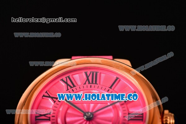 Cartier Ballon Bleu De Small Swiss Quartz Rose Gold Case with Hot Pink Dial Black Roman Numeral Markers and Hot Pink Leather Strap - Click Image to Close
